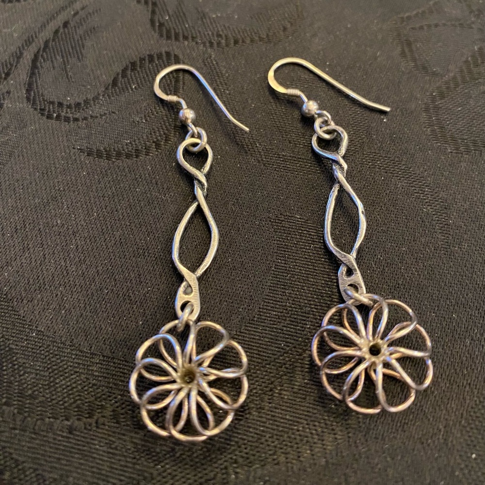 Sterling Silver Floral Drop Earrings - 2.5 Inches Women Jewelry